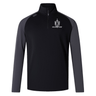 The Highlanders Rugby NC Elite First Layer by Canterbury, from EMB Canterbury, is a black and gray long-sleeve rugby jersey with a quarter-zip front featuring the 'Highlands Rugby' logo on the left chest. This jersey incorporates VapoDri technology for quick-drying comfort.