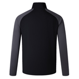 The back view of a men's black and grey jacket featuring the Canterbury Elite First Layer and VapoDri technology.