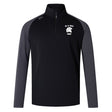 De La Salle Women's Elite First Layer by Canterbury, a quarter-zip rugby sweatshirt in black and gray, crafted from moisture-wicking honeycomb fabric and showcasing "DE LA SALLE RUGBY" alongside a Spartan helmet logo on the chest.