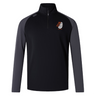 The Toa Rugby Idaho Women's Elite First Layer by EMB Canterbury, features VapoDri tech for comfort. This long-sleeve, black and gray pullover includes a quarter-zip, Canterbury logo near the collar, and a stylized mask emblem on the chest that blends style with performance.