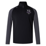The Cypress Warriors Men's Rugby Elite First Layer by EMB Canterbury is a black and dark gray top with VapoDri tech, a stylized bird and shield logo on the left chest, and a small brand logo on the right shoulder.