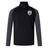 The South Orange County Raptors Elite First Layer by Canterbury is a black and dark gray long-sleeve rugby training top featuring a quarter zip, a crest with a bird emblem on the left chest, and a small Canterbury logo on the right shoulder. Crafted by EMB Canterbury as part of the Canterbury Elite First Layer collection, this pullover incorporates advanced VapoDri technology to keep you cool and comfortable during intense workouts.