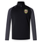 Introducing the RVA T.R.C. Elite First Layer by Canterbury from EMB Canterbury: This black quarter-zip pullover takes inspiration from the Canterbury Elite First Layer rugby training top and features dark gray sleeves along with a distinctive RVA logo patch on the left chest. Engineered with VapoDri technology for optimal moisture management, it is finished with a small white EMB Canterbury logo on the right shoulder.