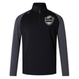 Black and dark gray long-sleeve quarter-zip ICRON Elite First Layer by Canterbury with a rugby-themed logo on the chest.
