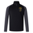 The Spartan Youth Rugby Elite First Layer by EMB Canterbury is a black and dark gray long-sleeve training top with a quarter zip and yellow Spartan logo, designed for comfort and performance.