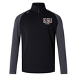 The EMB Canterbury East Stroudsburg University Elite First Layer is a black and dark gray long-sleeve top featuring "ESU Rugby" on the left chest, logo on the right shoulder, and VapoDri tech for comfort during workouts.