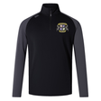 The Winchester Cannons Elite First Layer by EMB Canterbury is a black and grey long-sleeve quarter-zip rugby top with a crest on the left chest, brand logo on the right shoulder, and VapoDri tech for comfort.