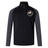 The Society of Iowa Rugby Referees Elite First Layer by Canterbury from EMB Canterbury is a black and dark gray long-sleeve pullover featuring a partial front zipper and a circular floral emblem on the left chest, inspired by the Canterbury Elite First Layer rugby training top and enhanced with VapoDri technology for superior comfort.