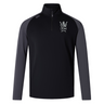 Black and dark gray long-sleeve quarter-zip Cal Lutheran University Elite First Layer by Canterbury pullover with a university crest logo on the chest.