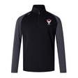 The EMB Canterbury Superior Rugby Club Elite First Layer features a black body, dark gray sleeves, and a Superior Rugby logo on the left chest, crafted in the signature Canterbury style.