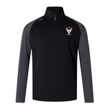 The EMB Canterbury Superior Rugby Club Elite First Layer features a black body, dark gray sleeves, and a Superior Rugby logo on the left chest, crafted in the signature Canterbury style.