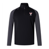 The EMB Canterbury Superior Rugby Club Elite First Layer features a black body, dark gray sleeves, and a Superior Rugby logo on the left chest, crafted in the signature Canterbury style.
