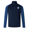The Milwaukee Barbarians Rugby Elite First Layer by EMB Canterbury is a long-sleeve navy and blue top featuring a team crest on the left chest, a logo on the right shoulder, and VapoDri technology for moisture management.