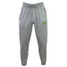 The Carmel Rugby Leisure Sweatpant by EMB Canterbury is made from sustainable fabric, featuring a drawstring waist and elastic cuffs. It displays a small white logo on the left thigh and a colorful circular logo on the right, combining style with comfort.
