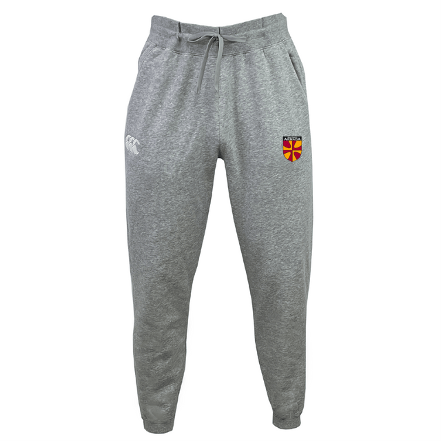 The San Diego Armada Rugby Leisure Sweatpant by EMB Canterbury features a drawstring waist, crafted from organic cotton, with a small red and yellow emblem on the right thigh and a white logo on the left thigh.