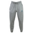 The Syracuse Silverbacks Leisure Sweatpant by EMB Canterbury is made from a blend of organic cotton and recycled polyester. These gray sweatpants feature a drawstring waistband, a small white logo on the right thigh, and a blue emblem on the left thigh, combining style with sustainability.