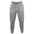 Made from recycled polyester fleece, the Trinity College Leisure Sweatpant by EMB Canterbury comes in gray and features a drawstring waist. It showcases both a white logo on the left hip and a yellow emblem on the right.