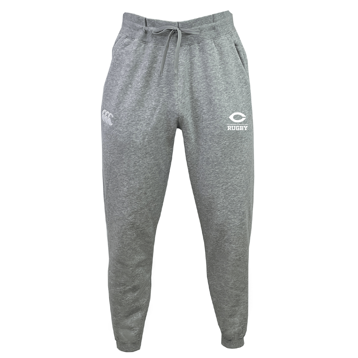 Experience unmatched comfort and style with the University of Chicago Leisure Sweatpant by Canterbury. Crafted from organic cotton, these gray sweatpants feature a drawstring waistband, dual front logos, and elastic cuffs—embodying EMB Canterbury’s blend of style and sustainability.