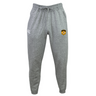 University of Maryland Baltimore County Rugby Leisure Sweatpant by EMB Canterbury: Gray sweatpants made from recycled polyester and organic cotton with a drawstring waist, featuring the CCC logo on the right and a UMBC emblem on the left.