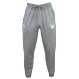 The Woodlands Rugby Leisure Sweatpant by EMB Canterbury features a drawstring waist, elastic cuffs, and logos on both thighs. Made from organic cotton for comfort and sustainability.