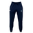The Syracuse Silverbacks Leisure Sweatpants by EMB Canterbury are navy blue, crafted from recycled polyester, and feature a drawstring waistband along with logos on both thighs.