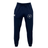 The New Saint Andrews College Leisure Sweatpant by EMB Canterbury features a navy blue design with a drawstring waist, side pockets, and two white printed logos on the left thigh and right hip. Crafted from soft recycled polyester fleece, these sweatpants offer both comfort and durability.