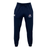 Navy blue SUNY Maritime Men’s Rugby Leisure Sweatpant by Canterbury featuring a drawstring waist, a logo on the left thigh, and a brand emblem on the right thigh.
