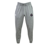 The Cypress Warriors Men's Rugby Leisure Sweatpant by EMB Canterbury features light grey organic cotton and recycled polyester fleece, an elastic waistband with drawstring, and two embroidered logos on the upper thighs. Shown on a plain white background.