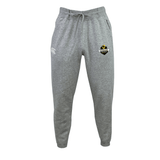 Chicago Riot Leisure Sweatpant by EMB Canterbury in gray, featuring a drawstring waist, side pockets, and two thigh logos. Made from recycled polyester fleece. Shown against a white background.