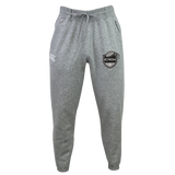 Grey heathered organic cotton ICRON Leisure Sweatpant by Canterbury with a drawstring waist, brand logo on the right hip, and an “ICRON” crest on the left thigh.