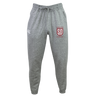 Grey Canterbury Legion Academy Women’s Leisure Sweatpant in organic cotton, featuring a drawstring waist, a logo on the left hip, and a red and white “Legion Academy SD” emblem on the right thigh.