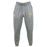 The Spartan Youth Rugby Leisure Sweatpant by EMB Canterbury features an elastic waistband, drawstring, and two embroidered logos (white on left thigh, yellow on right) in soft recycled polyester.