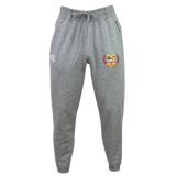 Potomac Exiles Rugby Club Leisure Sweatpants by EMB Canterbury, featuring sustainable gray fabric with a drawstring waist, white Canterbury logo on the left thigh, and a colorful Potomac Exiles crest on the right thigh, displayed against a plain background.