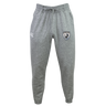 The South Orange County Raptors Leisure Sweatpant by EMB Canterbury is crafted from recycled polyester fleece in gray, featuring a comfortable drawstring waist, an EMB Canterbury logo on the left thigh, and a distinctive Raptors badge on the right thigh, displayed against a plain white background.