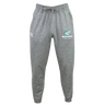 The EMB Canterbury NC Rugby Academy - Megalodons Leisure Sweatpant by Canterbury features gray sustainable fabric, a drawstring waist, the Megalodons logo and text on the right thigh, plus a small white logo on the left.