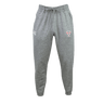 The Superior Rugby Club Leisure Sweatpant by EMB Canterbury is a gray jogger made from sustainable fleece, featuring an elastic waistband, drawstring, and two embroidered front thigh logos, shown on a plain white background.