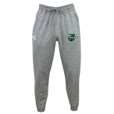 The Kingwood Rugby Leisure Sweatpant by EMB Canterbury features sustainable fabric, a drawstring waist, side pockets, cuffed ankles, and the Kingwood Rugby club crest on the left thigh.