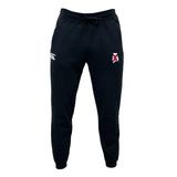 The University of Alabama Rugby Leisure Sweatpant by Canterbury from EMB Canterbury is crafted from organic cotton in black, featuring a small embroidered logo on the upper right leg and a white emblem on the upper left leg.