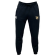 West Point Leisure Sweatpant by EMB Canterbury, designed in black sustainable fabric with a drawstring waist, featuring the Canterbury logo on the right thigh and left upper leg.