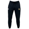 West Point Leisure Sweatpant by EMB Canterbury, designed in black sustainable fabric with a drawstring waist, featuring the Canterbury logo on the right thigh and left upper leg.
