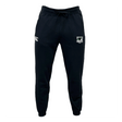 Birmingham Steel Rugby Leisure Sweatpants by EMB Canterbury are black track pants made from organic cotton, showcasing an embroidered logo on the left thigh and a CCC logo on the right.
