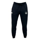 Birmingham Steel Rugby Leisure Sweatpants by EMB Canterbury are black track pants made from organic cotton, showcasing an embroidered logo on the left thigh and a CCC logo on the right.