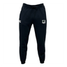 Birmingham Steel Rugby Leisure Sweatpants by EMB Canterbury are black track pants made from organic cotton, showcasing an embroidered logo on the left thigh and a CCC logo on the right.