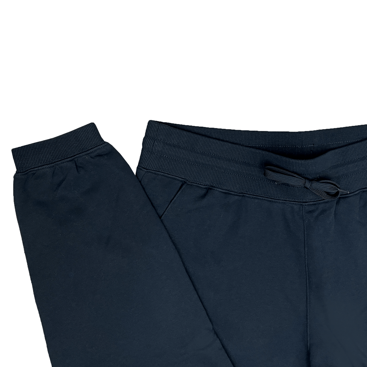 Introducing the Canterbury Leisure Sweatpant by Canterbury, a pair of dark blue jogger pants crafted from a sustainable blend with a drawstring waistband and ribbed cuffs.