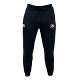 The Portland Rugby Leisure Sweatpant by EMB Canterbury is made from organic cotton, featuring a white logo on the left side and a circular emblem on the right.