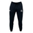 The University of Chicago Leisure Sweatpant by EMB Canterbury features black athletic sweatpants with a drawstring waist, made from recycled polyester and organic cotton. It showcases the "CCC" logo on the left thigh and "Rugby" text with an eye emblem on the right, ideal for active or leisure days.