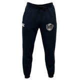 Black organic cotton ICRON Leisure Sweatpant by Canterbury with a drawstring waist, a small logo on the right thigh, and an ICRON shield patch on the left.