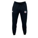 The SWFL Lady Hammerheads Leisure Sweatpant by WRS Canterbury are black joggers with a drawstring waist, made from organic cotton, featuring dual upper thigh logos and shown on a plain white background.
