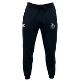 The Birmingham Iron Women's Football Leisure Sweatpant by EMB Canterbury features a drawstring waist, organic cotton comfort, a white "CCC" logo on the left thigh, and a crest with "RON" and red lion on the right. Stylish and sustainable.