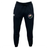 The Society of Iowa Rugby Referees Leisure Sweatpant by Canterbury from EMB Canterbury features a black athletic jogger design with a drawstring waist, a white Canterbury logo on the right, and a round patch with a pink flower and green clover on the left thigh. Made from sustainable materials like recycled polyester, these sweatpants offer both comfort and style.